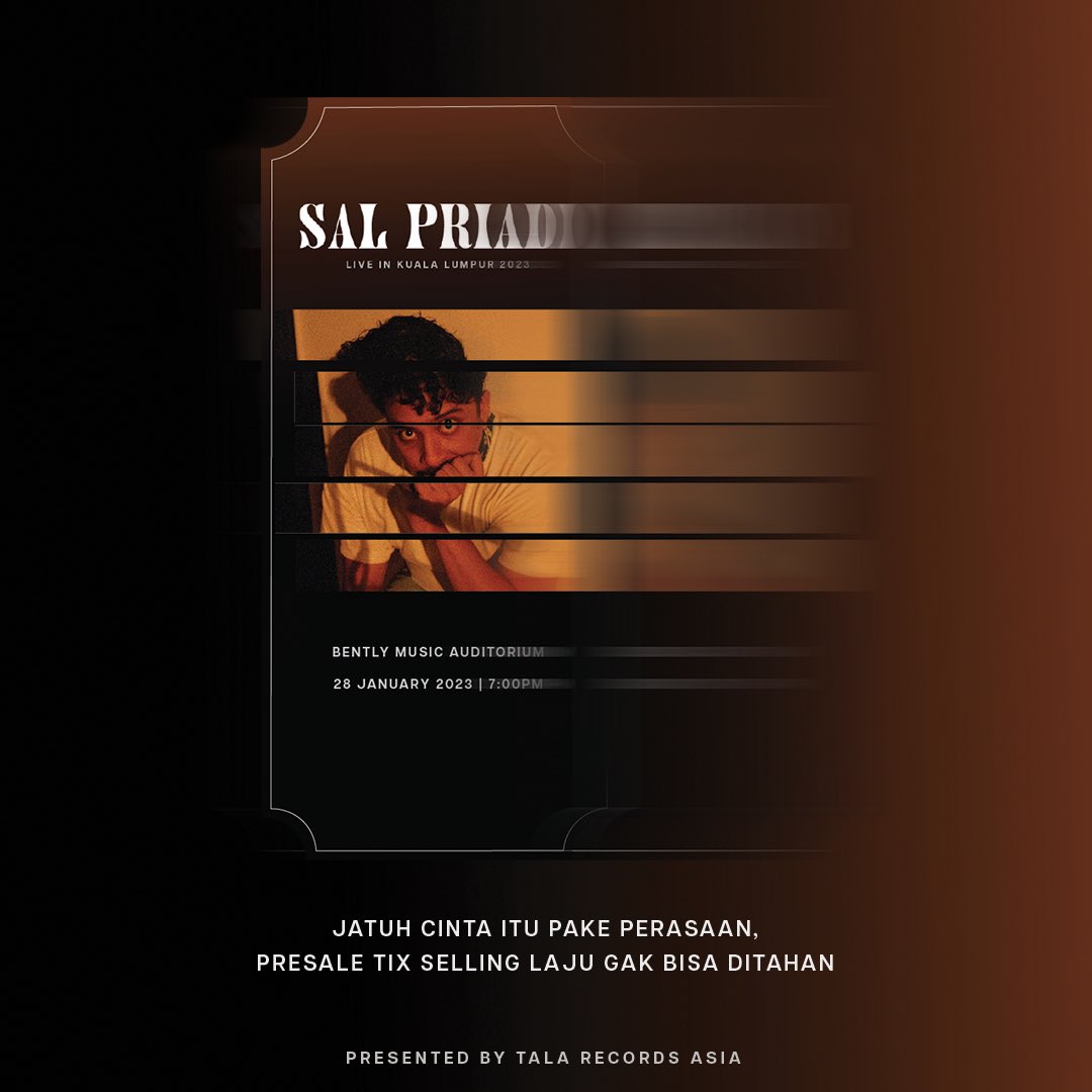 Few days more to January! Go get your Sal Priadi Live in Kuala Lumpur 2023 presale tickets before they’re sold out 🥵

Yuk click link to get your tickets now!
linktr.ee/talarecordsasia

#talarecordsasia #traevents #salpriadi #liveshow #entertainment #kualalumpur