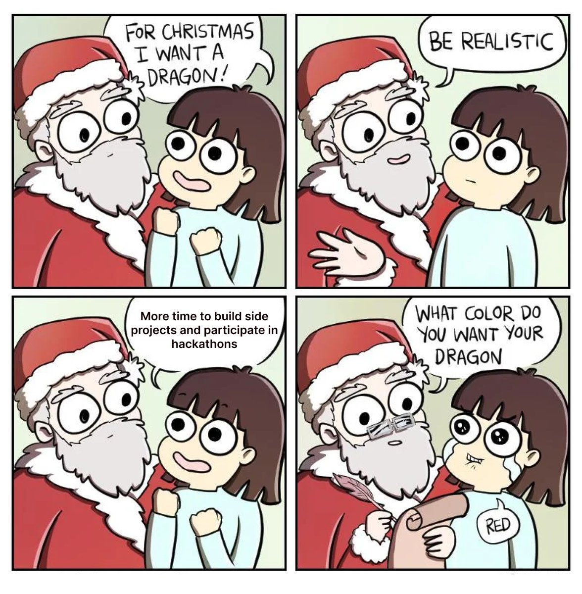 devfolio's tweet image. What are your realistic wishes from Santa? 🫣 🤭