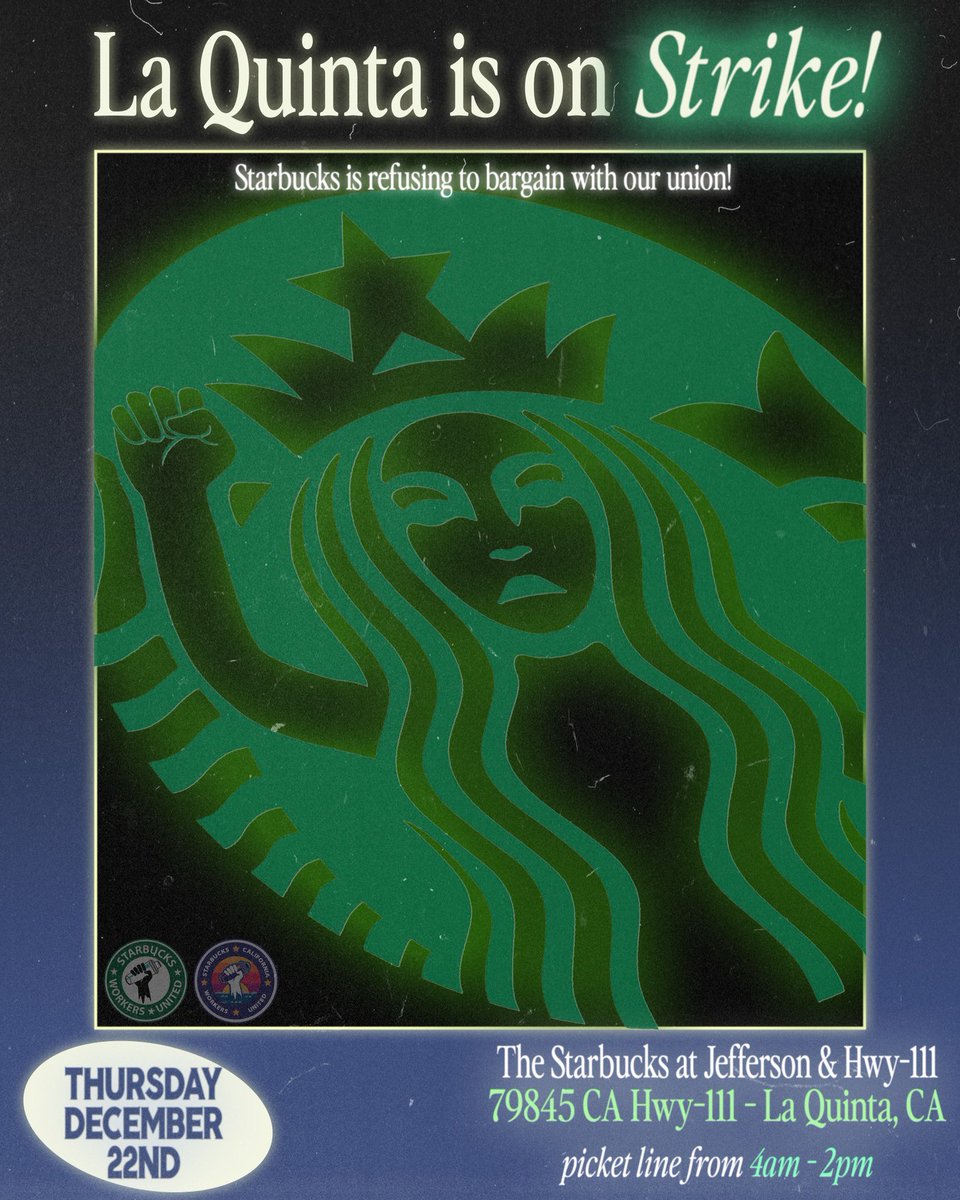 LA QUINTA ON STRIKE!!! 

SUPPORT WORKERS AT THE JEFFERSON &amp; HWY 111 STORE TODAY WHILE THEY STRIKE AGAINST UNFAIR LABOR PRACTICES

Stop by and support the picket line!!

 79845 Hwy 111 La Quinta, CA 92253