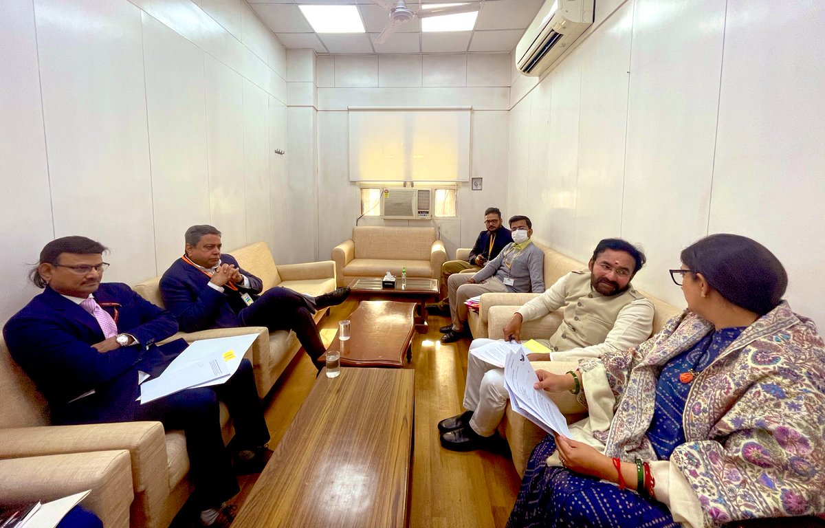 smritiirani's tweet photo. Met Minister @kishanreddybjp Ji to discuss concerns of Jain community regarding the holy Shri Sammed Shikharji in Jharkhand. 

Also discussed abt collaboration between @MOMAIndia, @tourismgoi &amp; @MinOfCultureGoI to develop holy sites for better pilgrimage experience for devotees. https://t.co/Rx68sreg3H