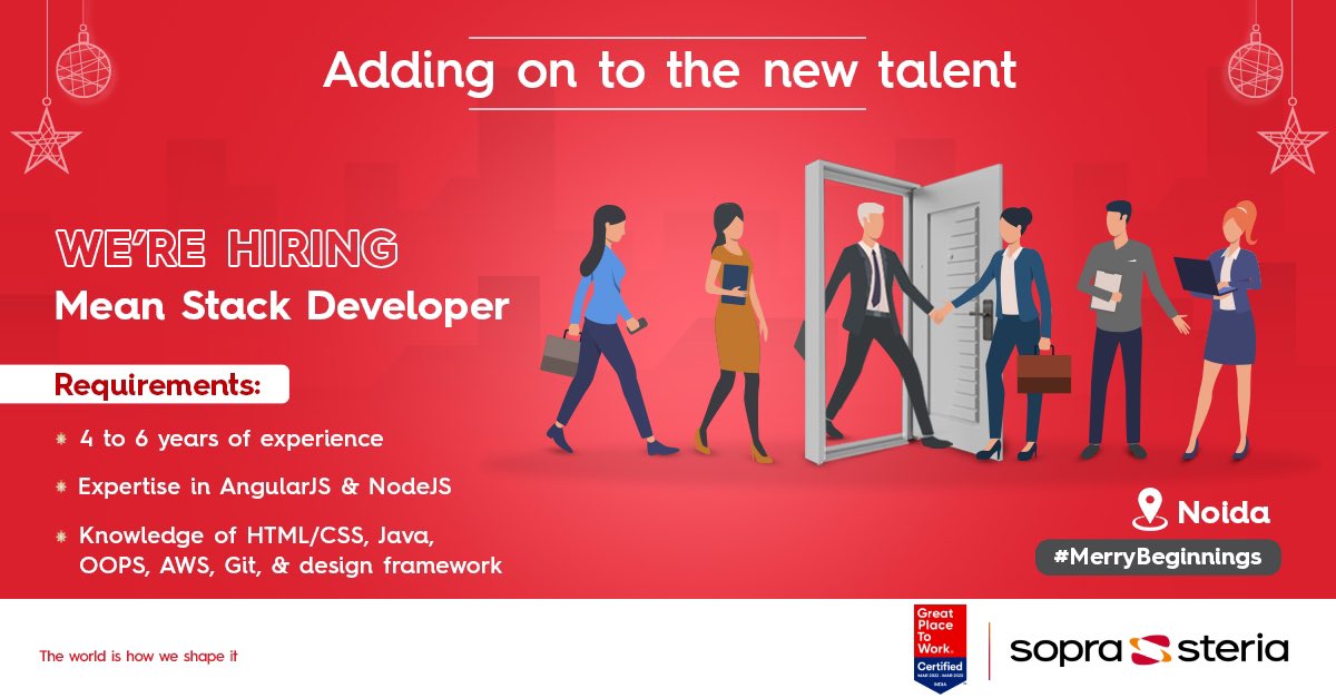 SopraSteria_IN's tweet photo. The merrier it is when you get a growth opportunity at Sopra Steria.
 
Apply Now: https://t.co/L2KmY62Htc
 
#SopraSteriaIndia #TheWorldIsHowWeShapeIt #GearUpForGrowth #Hiring #TechJob #TechJobs #JoinUs #JobHunt #Careers #ItJobs #Recruitment #Vacancy #stackdeveloper https://t.co/4QzcVzmjLJ