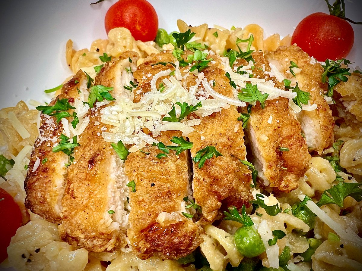 KappaCane on Twitter "Breaded & Baked Chicken Breast Fillet over Red Lentil Garlic Butter Pasta