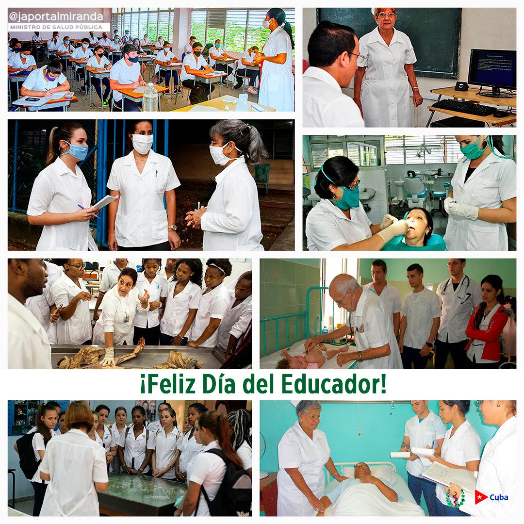 Llegue desde <a href="/MINSAPCuba/">Ministerio de Salud Pública de Cuba</a> la felicitación a todos los educadores cubanos, de manera especial a quienes en el sector de la #Salud, tanto en las aulas como en las instituciones médicas, forman y forjan a nuestros futuros profesionales.
¡Gracias por tanto hacer!

#CubaPorLaVida🇨🇺
