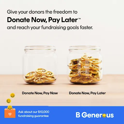 LetsBGenerous's tweet photo. Add a Donate Now, Pay Later button wherever you fundraise. Visit our site for more information.
https://t.co/cbHTd4nSyt
#BGenerous #FinancialFreedom https://t.co/gMOsBezFum