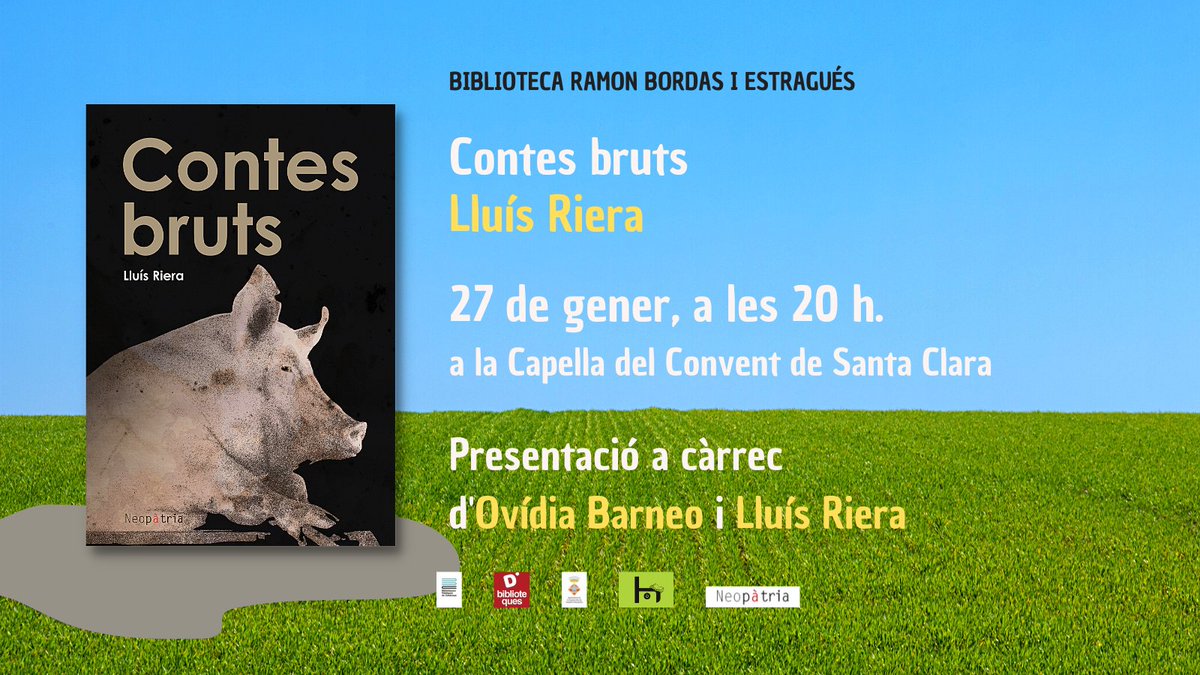 📆 El 27 de gener, a les 20 h., a la Capella del Convent de Santa Clara.
🐷 📖 Presentació de Contes bruts, de Lluís Riera.
🎤 A càrrec d'<a href="/OvidiaBarneo/">Ovídia Barneo</a> i l'autor.
👌 No us ho perdeu!

#bibliocastello <a href="/bibliotequescat/">Biblioteques</a> <a href="/bibgirona/">Servei Biblioteques</a> @ENeopatria <a href="/Castello_Emp/">Aj Castelló d’Empúries</a>