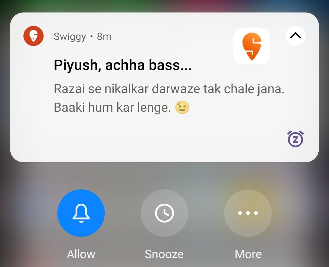 piyush_IX's tweet photo. Sunday bhejo ye notif, Thursday mera office hota hai. @Swiggy https://t.co/RXWRDt2CAE