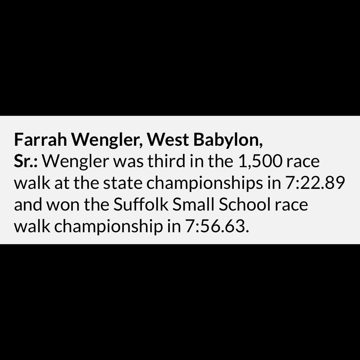 wbgvxctf's tweet image. Congrats to Farrah Wengler who was listed on @NewsdayHSsports Top 25 Winter Track Athletes List this season. 

Farrah is the leader of our race walkers; She provides leadership, confidence &amp;amp; a sense of &quot;calm&quot; for our group. 

Well deserved!

@WBSeniorHigh @westbabylonsupt