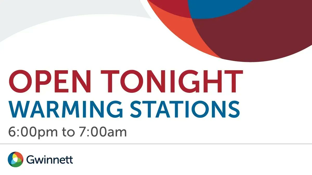 With temperatures expected to drop below 35 degrees, we will open our five warming stations tonight, December 22 from 6:00pm to 7:00am. For more details, visit GwinnettOneStop.com or call 770.822.8850.