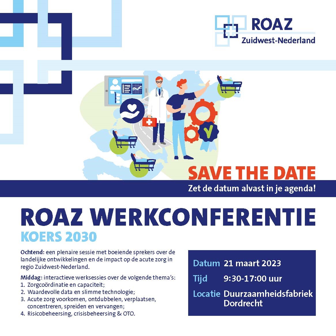 De inschrijving voor de ROAZ werkconferentie KOERS 2030 21/03/23 is geopend. Schrijf u nu in via Eventbrite op: bit.ly/3FO1NlR 
#werkconferentie #ROAZ #KOERS2030 #KOERS #2030 #ZWN
