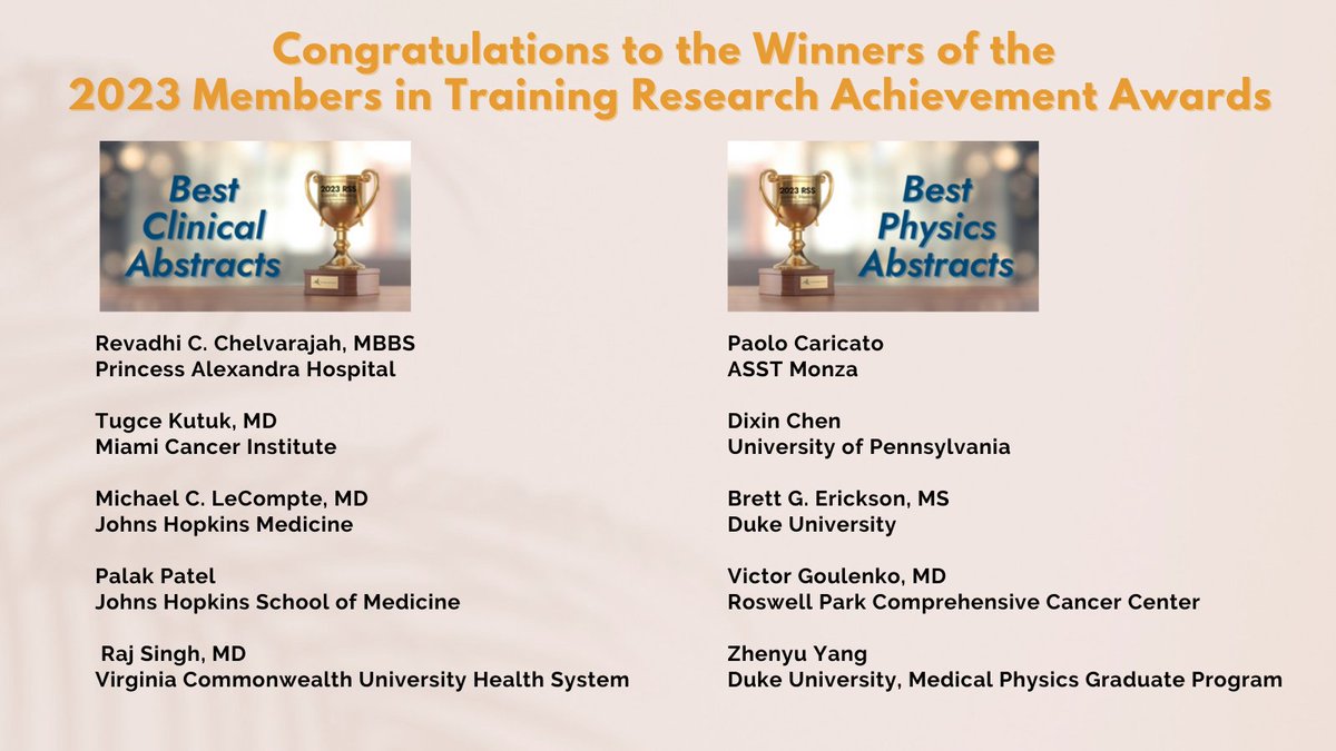the Radiosurgery Society (@the_rss) on Twitter photo Congrats to this year's winners of the Members in Training Research Achievement Awards, to be presented at #RSS2023! And thank you to <a href="/ZapSurgical/">ZAP Surgical</a> for their generous unrestricted grant to support these awards. Congrats to this year's winners of the Members in Training Research Achievement Awards, to be presented at #RSS2023! And thank you to <a href="/ZapSurgical/">ZAP Surgical</a> for their generous unrestricted grant to support these awards.