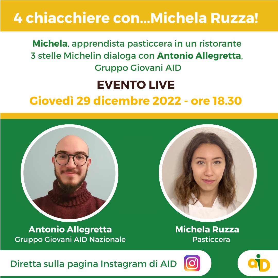 dislessia's tweet photo. Giovedì 29 dicembre ospiteremo sulla nostra pagina Instagram Michela Ruzza, giovane con #DSA apprendista #pasticcera in un ristorante 3 stelle Michelin. Ci racconterà la sua storia dialogando con Antonio Allegretta, volontario del Gruppo Giovani AID
π
https://t.co/XcpXpUPiI9 https://t.co/T5PHwpgRrW