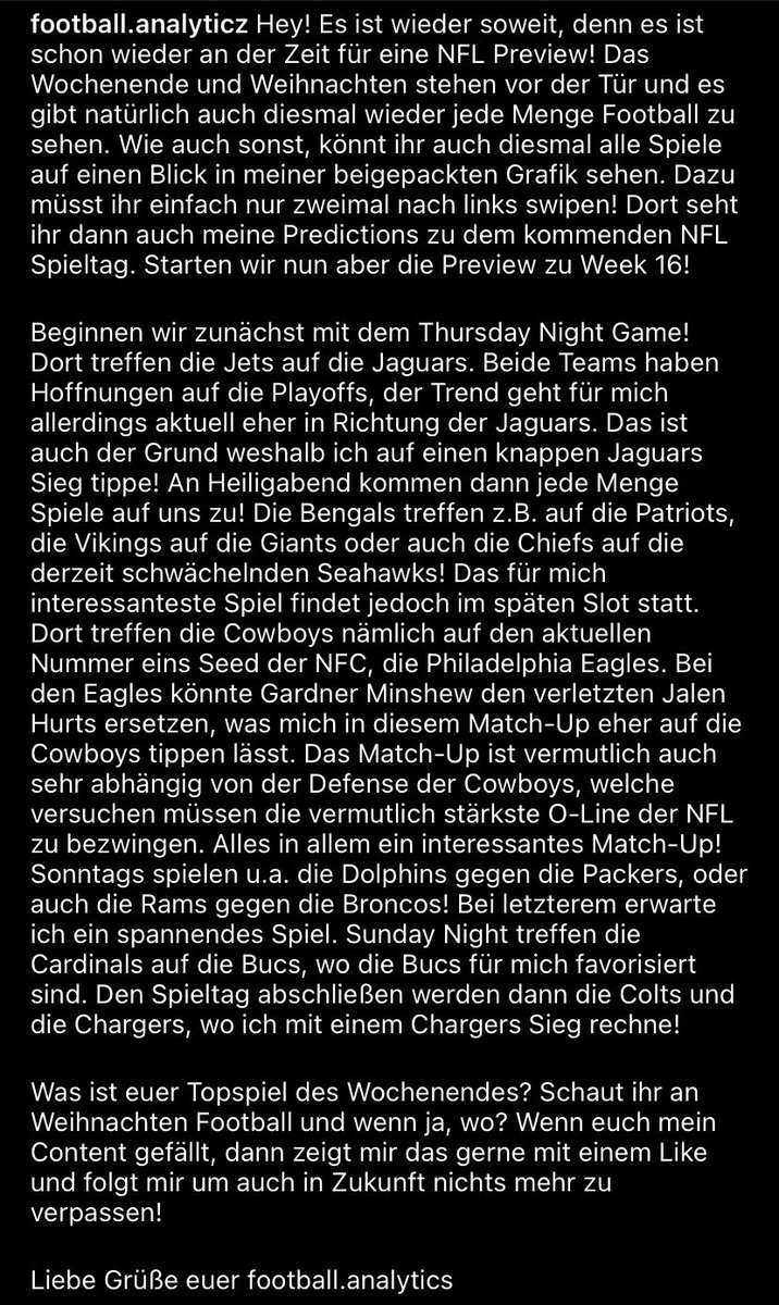 ftbllanalytics's tweet photo. Hey! Auch diesen Donnerstag gibt es wieder eine Preview von mir! Weihnachten steht vor der Tür und es gibt wieder jede Menge hochklassigen NFL Football zu sehen! Meine Tipps habe ich euch natürlich auch dazugepackt. #ranNFL #ranNFLsuechtig #NFLGermany #DALvsPHI #Christmas https://t.co/VbM2Ixan2p