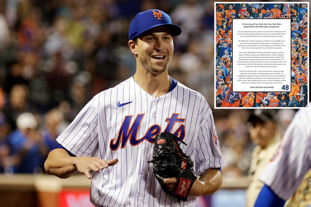 nypost's tweet photo. Jacob deGrom takes out full-page ad in The Post to thank Mets and their fans https://t.co/uRE1GrC6SB https://t.co/DndA0Ynpl7