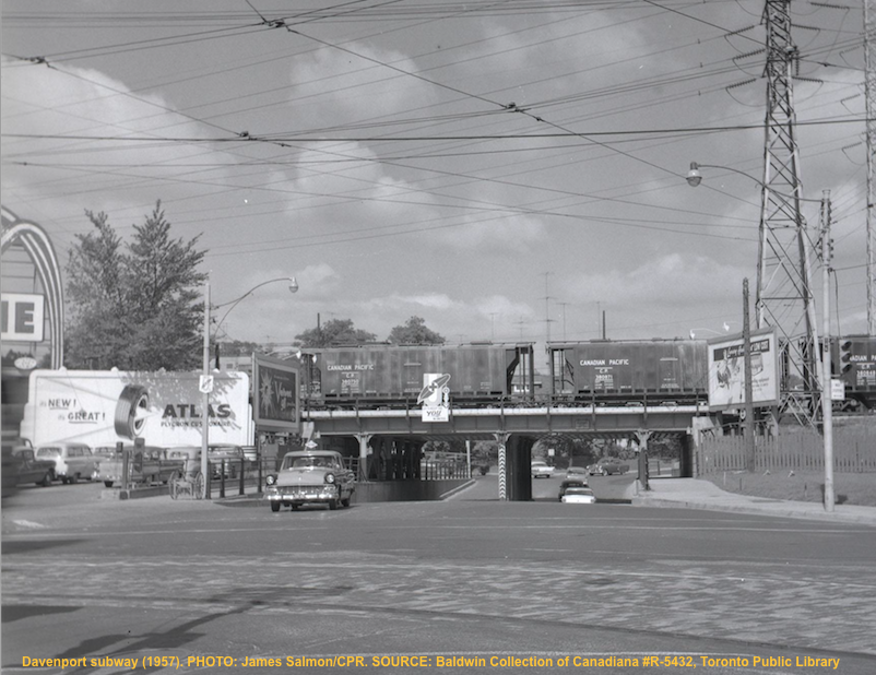 Hogtown101's tweet image. (2) This rail underpass was referred to as the Davenport subway, seen here in 1957 and 2020.