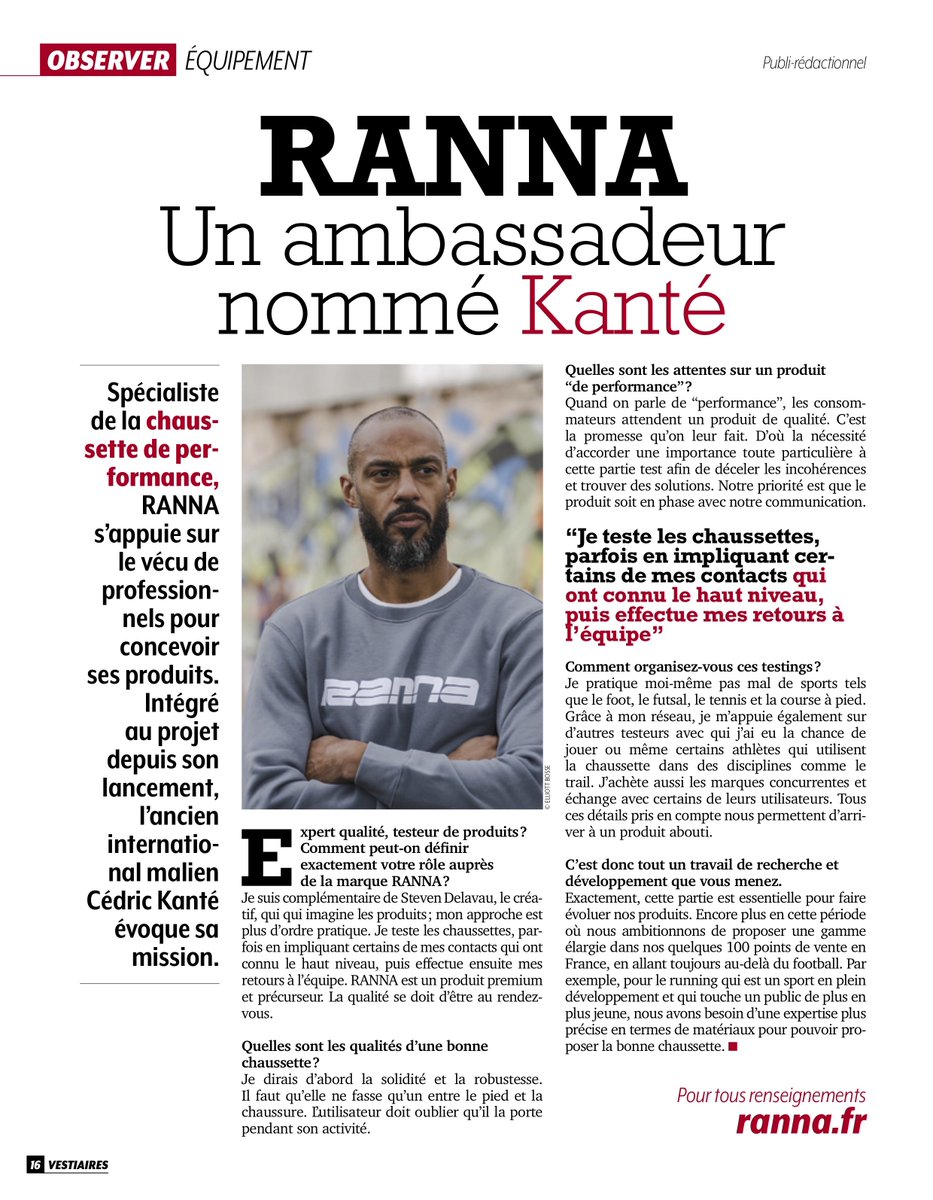 ⚡️ <a href="/ranna_sport/">RANNA ®️</a>, le spécialiste de la chaussette de performance - Un ambassadeur nommé <a href="/KanteCedric/">Cédric Kanté</a>