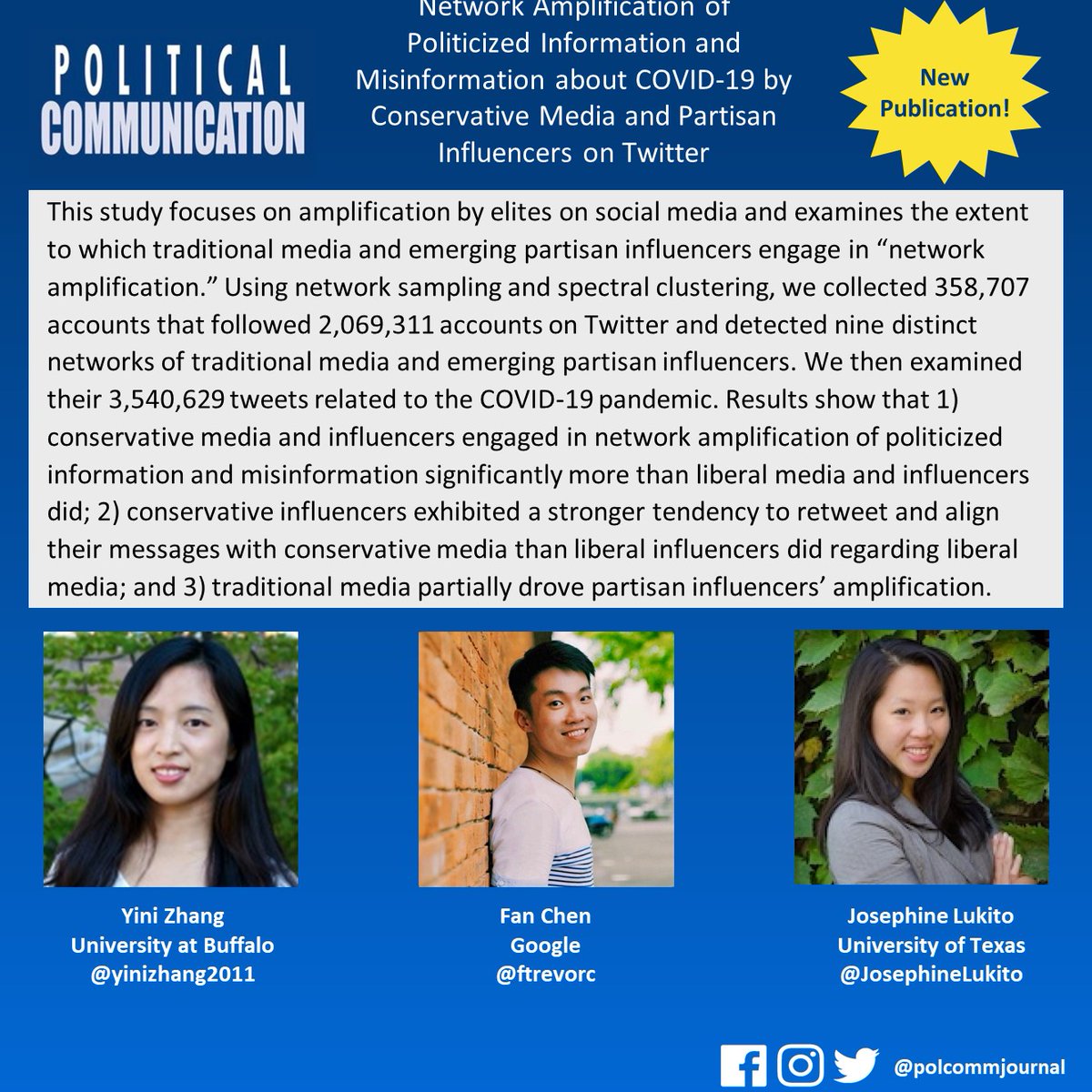 Political Communication 📓 (@polcommjournal) on Twitter photo 📣Out now: New work from <a href="/yinizhang2011/">Yini Zhang</a> <a href="/ftrevorc/">Fan Chen</a> & <a href="/JosephineLukito/">Jo(sephine) Lukito</a> on network amplification on Twitter! The paper examined how elites amplify politicized information and how this varies based on
partisan identity of the influencer.
Read here: tandfonline.com/doi/abs/10.108… 📣Out now: New work from <a href="/yinizhang2011/">Yini Zhang</a> <a href="/ftrevorc/">Fan Chen</a> & <a href="/JosephineLukito/">Jo(sephine) Lukito</a> on network amplification on Twitter! The paper examined how elites amplify politicized information and how this varies based on
partisan identity of the influencer.
Read here: tandfonline.com/doi/abs/10.108…
