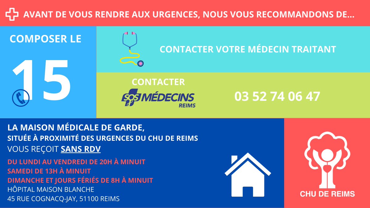 #Urgences 🚨 | Avant de vous rendre directement aux Urgences, nous vous recommandons de contacter en première intention, l'un des services de santé suivants : le centre 15, votre médecin traitant, SOS médecin ou la Maison médicale de garde ➡ swll.to/sAtXB
