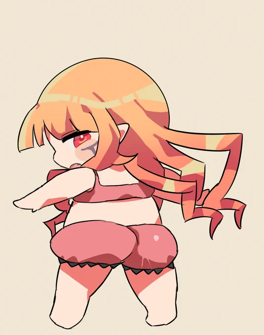 資料用にサキュの尻尾と羽のない後ろ姿を描いていたんだけどスゲ～いけない事してる気分になった ごめんね…
