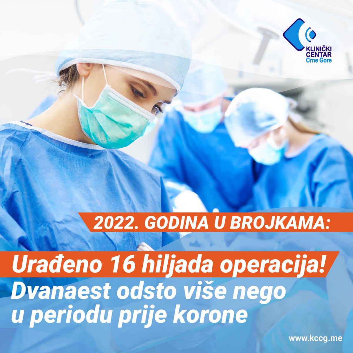 2022. godina u brojkama:

Urađeno 16 hiljada operacija!
Dvanaest odsto više nego u periodu prije korone.