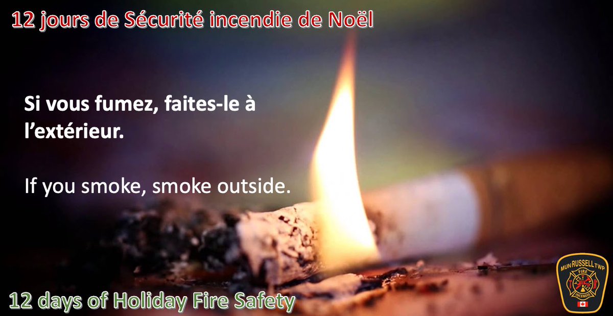 12 JOURS DE SÉCURITÉ INCENDIE DE NOËL
Jour 11- Fumez à l’extérieur 

12 DAYS OF HOLIDAY FIRE SAFETY
Day 11- Smoke outside 

#firesafety #12daysofchristmas #firedepartment #sécuritéincendie