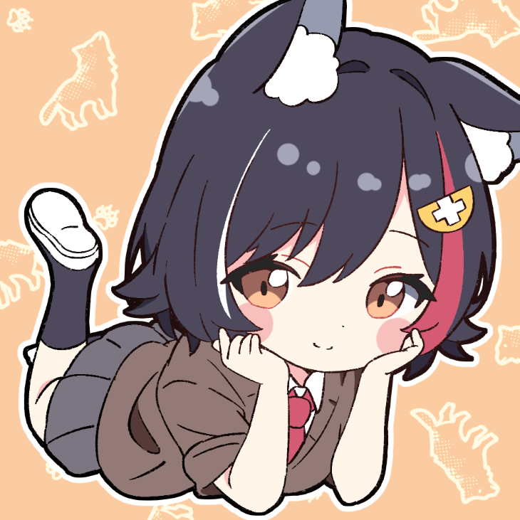 ookami mio 1girl animal ears solo black hair skirt streaked hair red necktie  illustration images