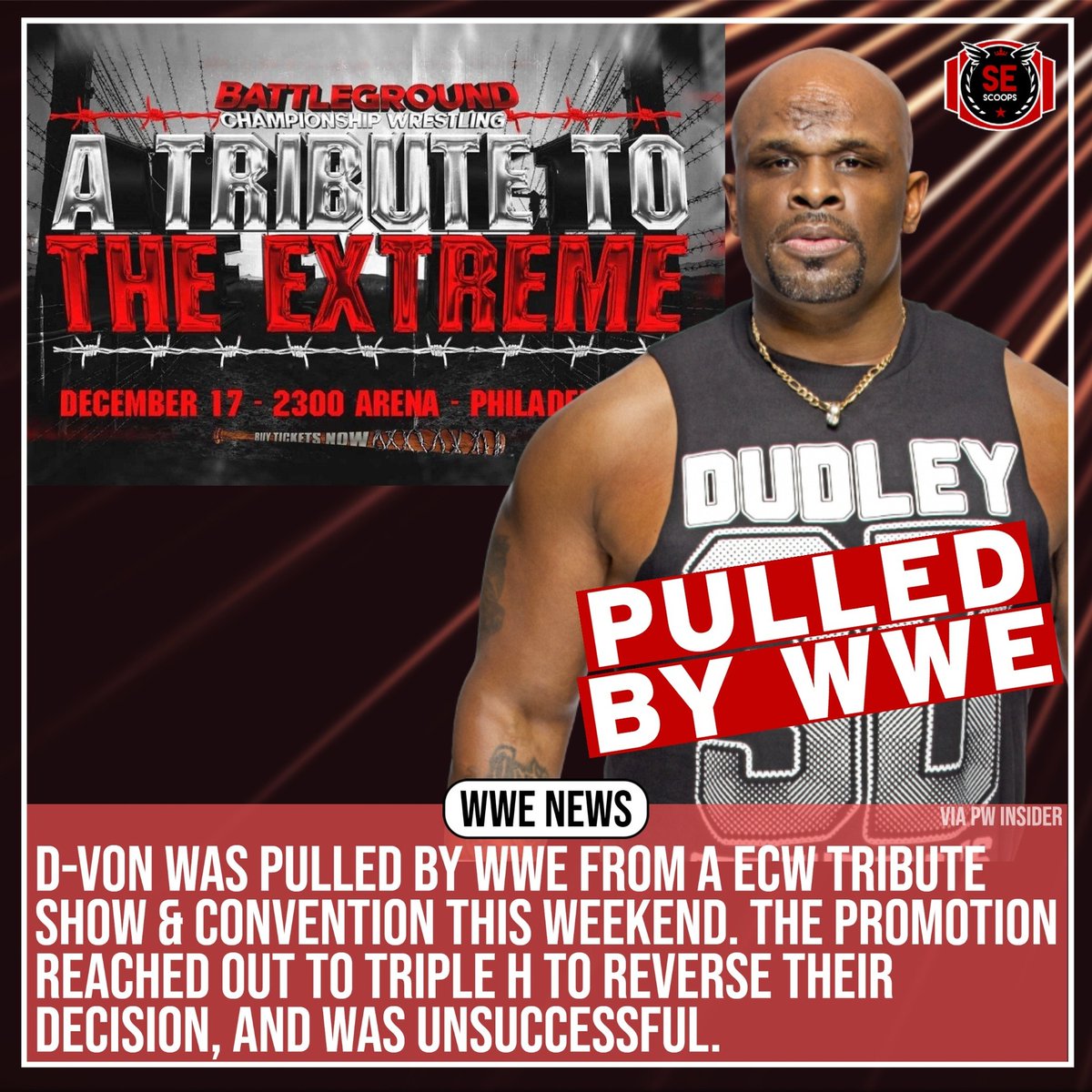 sescoops's tweet photo. D-Von Dudley, who works for WWE as an NXT coach and producer, was pulled from an event and convention this past weekend by WWE. Fans were either refunded for their M&G or substituted with other talent. #WWE #ECW #DudleyBoys #DVON https://t.co/QWUAMRoRrk