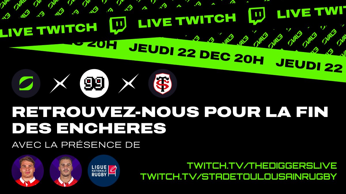 Antoine <a href="/Dupont9A/">𝗔𝗻𝘁𝗼𝗶𝗻𝗲 𝗗𝗨𝗣𝗢𝗡𝗧</a>, best world player in 2021 is a partner and an ambassador of <a href="/Oval3_game/">OVAL3 Officiel</a> 🔥

He's participating in the LIVE with <a href="/SoGuitoune/">Sofiane Guitoune</a>, <a href="/LNR/">Lunar Foundation</a> &amp; <a href="/StadeToulousain/">Stade Toulousain</a> on <a href="/TheDiggersDAO/">The Diggers DAO</a>'s twitch! 🎦

Special show 8pm CET (Paris) to close the auction👀
👉 twitch.tv/thediggerslive