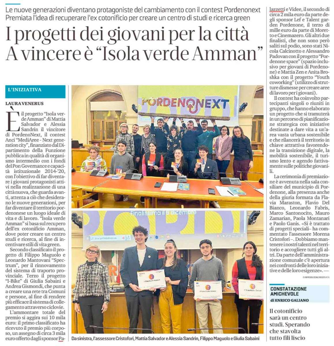 PalazzettiGroup's tweet image. Il contest #PordenoNext, di cui siamo stati main sponsor, ha i suoi vincitori! 

Il primo premio è stato assegnato al duo Salvador-Sandrin per il loro “Isola Verde Amman”.

Ne parliamo più approfonditamente qui 👇
bit.ly/3WFjbQf

@comunepordenone @messveneto #Pordenone