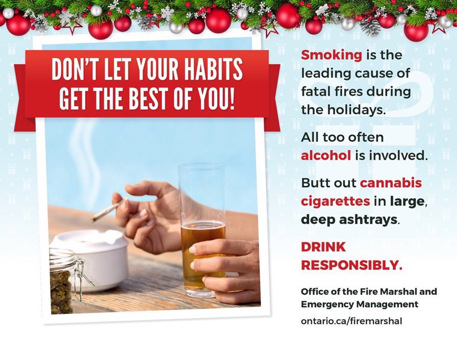 HaltonHillsFD's tweet photo. On the 11th Day of Holiday Fire Safety
the #HHFD asked me…..to please drink responsibly. Alcohol is often a factor in many fatal fires. Be careful when you smoke or cook while under the influence. #12DaysofHolidayFireSafety https://t.co/r6BS809NhW