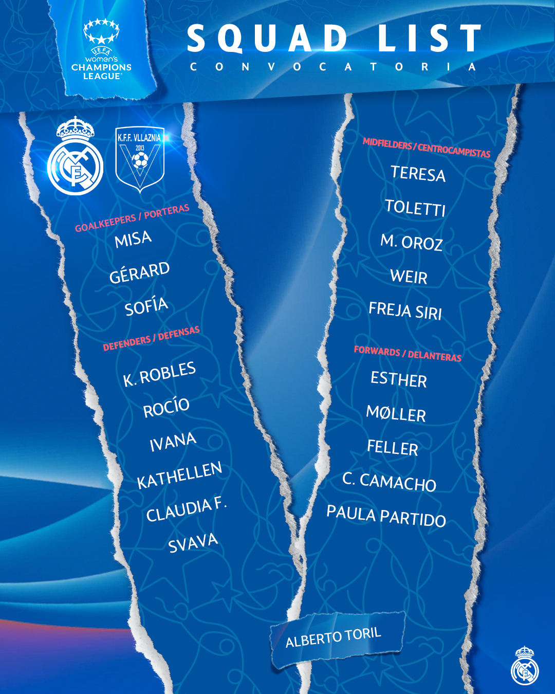 Real Madrid C.F. on Twitter: "📋 ¡Nuestras convocadas para el partido 🆚