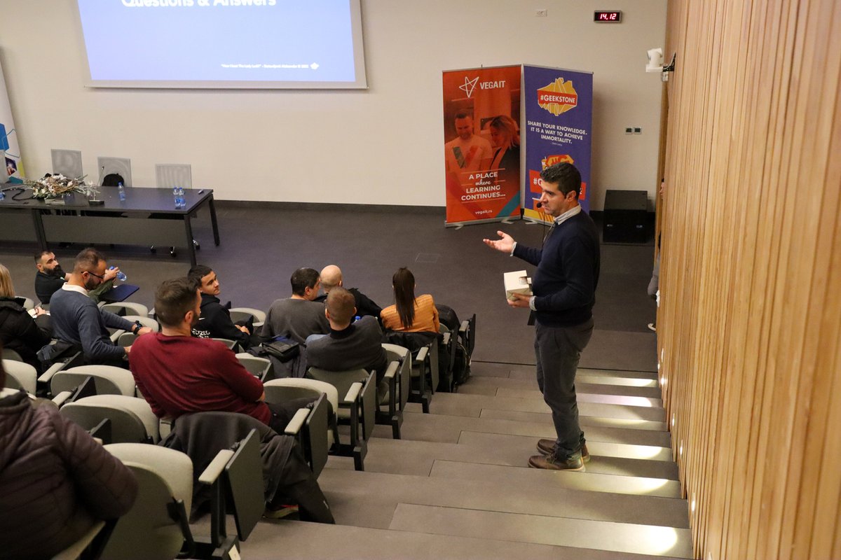 staleksit's tweet photo. “It is hard to be a prophet in own land”. I’ve heard this numerous times. I had the opportunity and pleasure to be presenter at #Geekstone meetup in Novi Sad and to present why developers need to have side project(s). The room was packed and got a lot of questions at the end :) https://t.co/cY3bqwQJbM