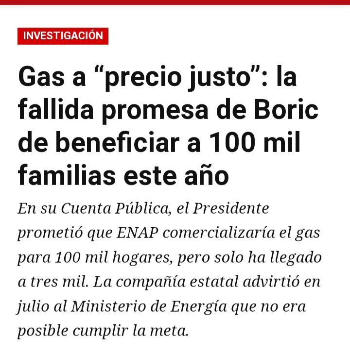 Solo fue propaganda previa al "Plebiscito" para que los ilusos creyeran en la gran MENTIRA del "Gas a precio justo", el #MerluzoCTM sólo uso a la ciudadanía!! #BoricEnCaidaLibre 
👇👇👇