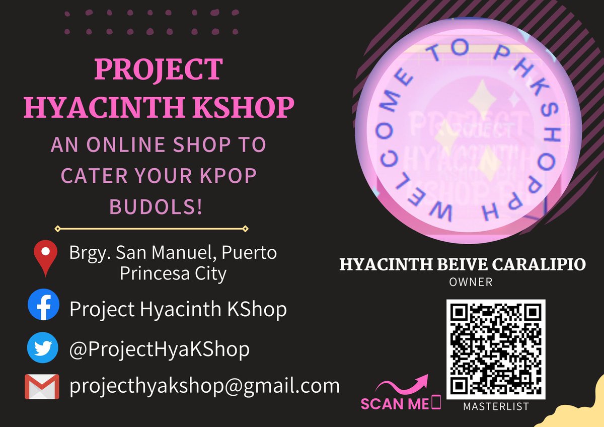 ProjectHyaKShop's tweet photo. Hello po! Here’s our ‘business card’ so don’t hesitate to message us if you have queries! Salamat po!
#PHKSProofs https://t.co/CamkaOpvV5