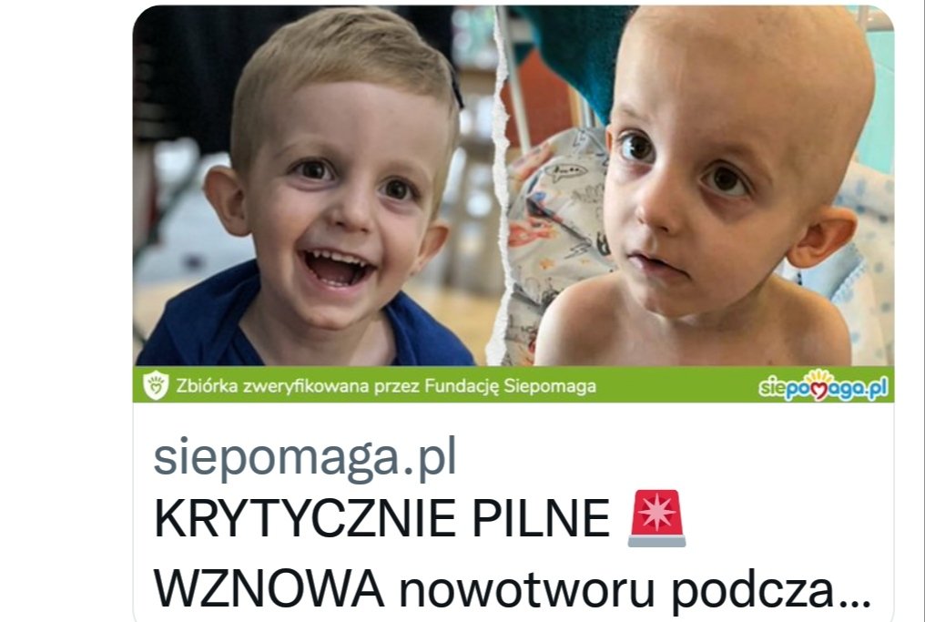 ENiedbala's tweet photo. ❤️ proszę o RT zbiórki dla Wiktorka https://t.co/vepe3BS82U, który choruje na ciężką postać nowotworu. Musi zebrać jeszcze 37 269 zł, choć już zebrał 3.36 mln!
Potrzebuje wsparcia, tylko 2 dni by zdążyć... Pomocy!
#siepomaga #OnCor #PointmanRT #Christmas https://t.co/kV3Jv5V2m0