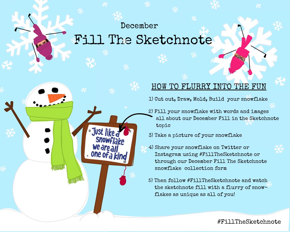 ❄️ “Just like snowflakes we are all one of a kind”. Create your snowflake, share with it what makes you unique and be a part of all the December #FillTheSketchnote flurry of fun!! bit.ly/SubmitToFTSN  😀 campsite.bio/passthesketchn…