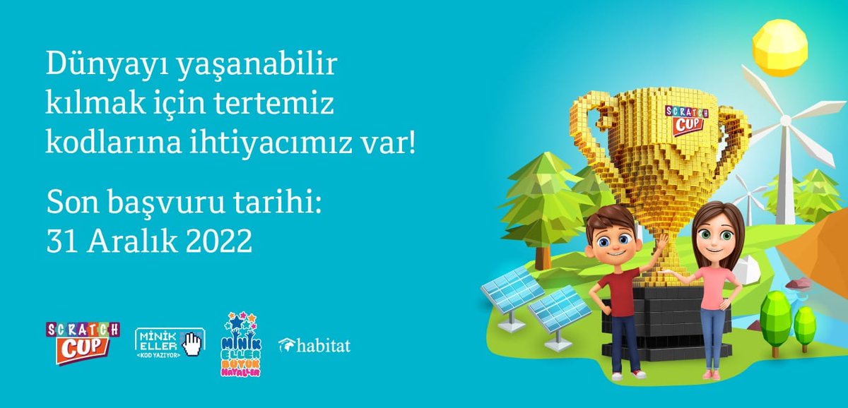 📢 2022 yılında “Doğayı Kurtar” teması ile gerçekleştirdiğimiz Scratch Cup’ın 2023 yılı başvuruları “Temiz Enerjim Benim Enerjim” temasıyla başladı!

Siz de bu heyecana ortak olmak istiyorsanız, hemen başvurun!

👉🏻lnkd.in/dFn_TGmM

#MinikEllerKodYazıyor #ScratchCup