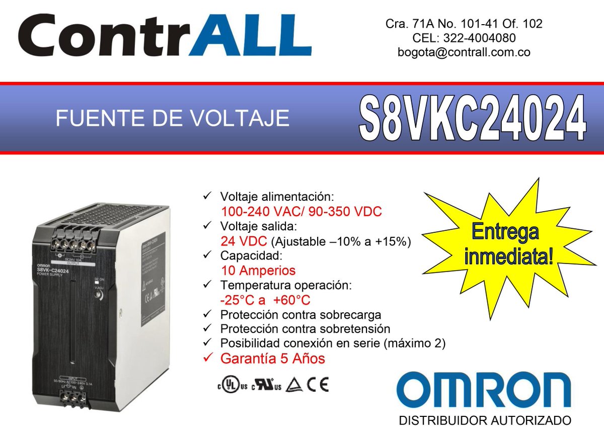 ContrALLsas's tweet photo. Fuente de voltaje OMRON. 24 VDC /10 A. ENTREGA INMEDIATA. Contáctenos: bogota@contrall.com.co. Cel: 322-4004080 https://t.co/DqkwdBE3GW