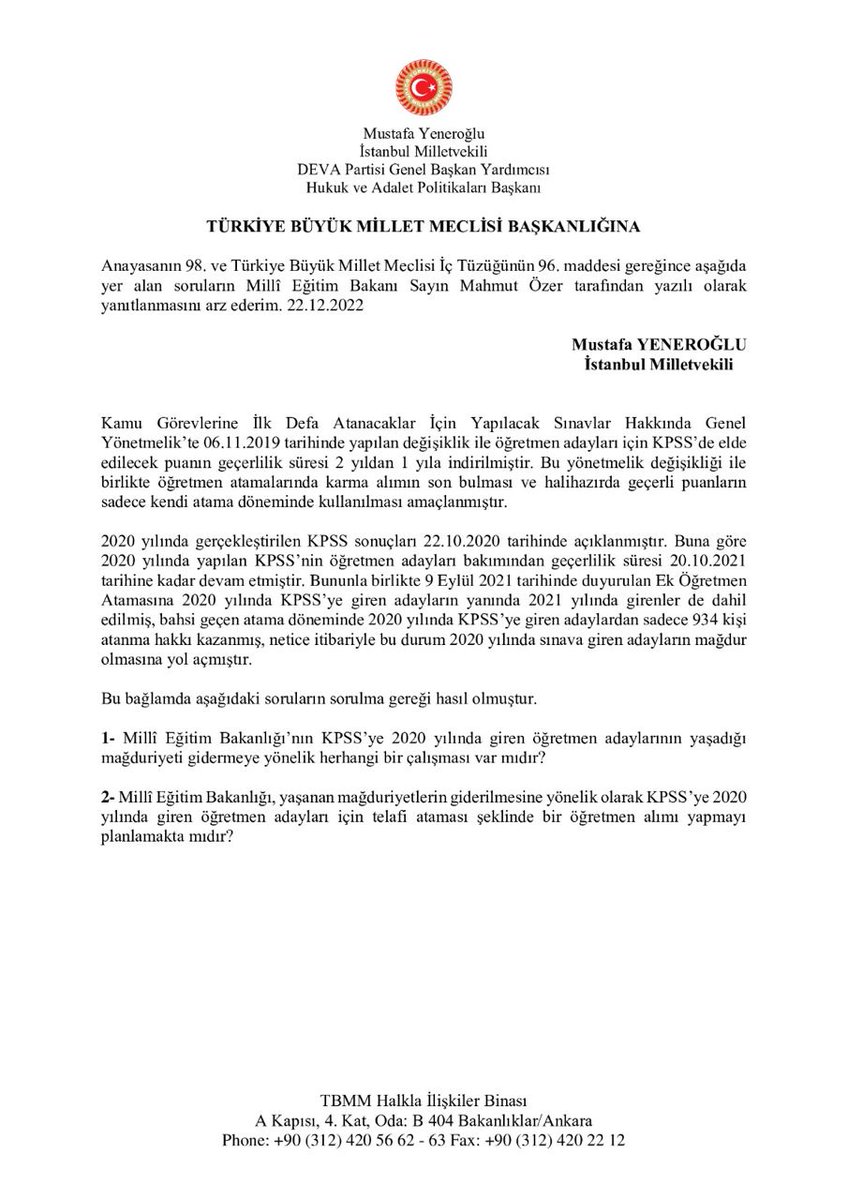 2020 #KPSS mağduru öğretmen adayları için bir çalışma yapılıyor mu?

Milletvekilimiz <a href="/myeneroglu/">Mustafa Yeneroğlu</a>, TBMM’ye soru önergesi verdi.

devapartisi.org/parti/e-arsiv/…