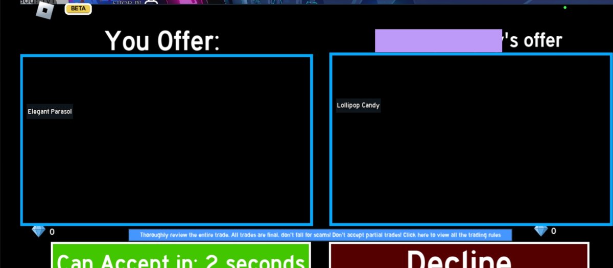 olivertiniz's tweet photo. 6th proof;; successful trade w/ @lyna_Cashlyn 
elegant parasol for 80 robux plus tax,, they paid first!! 100% trusted tysm <3 https://t.co/mnv26lDz6m