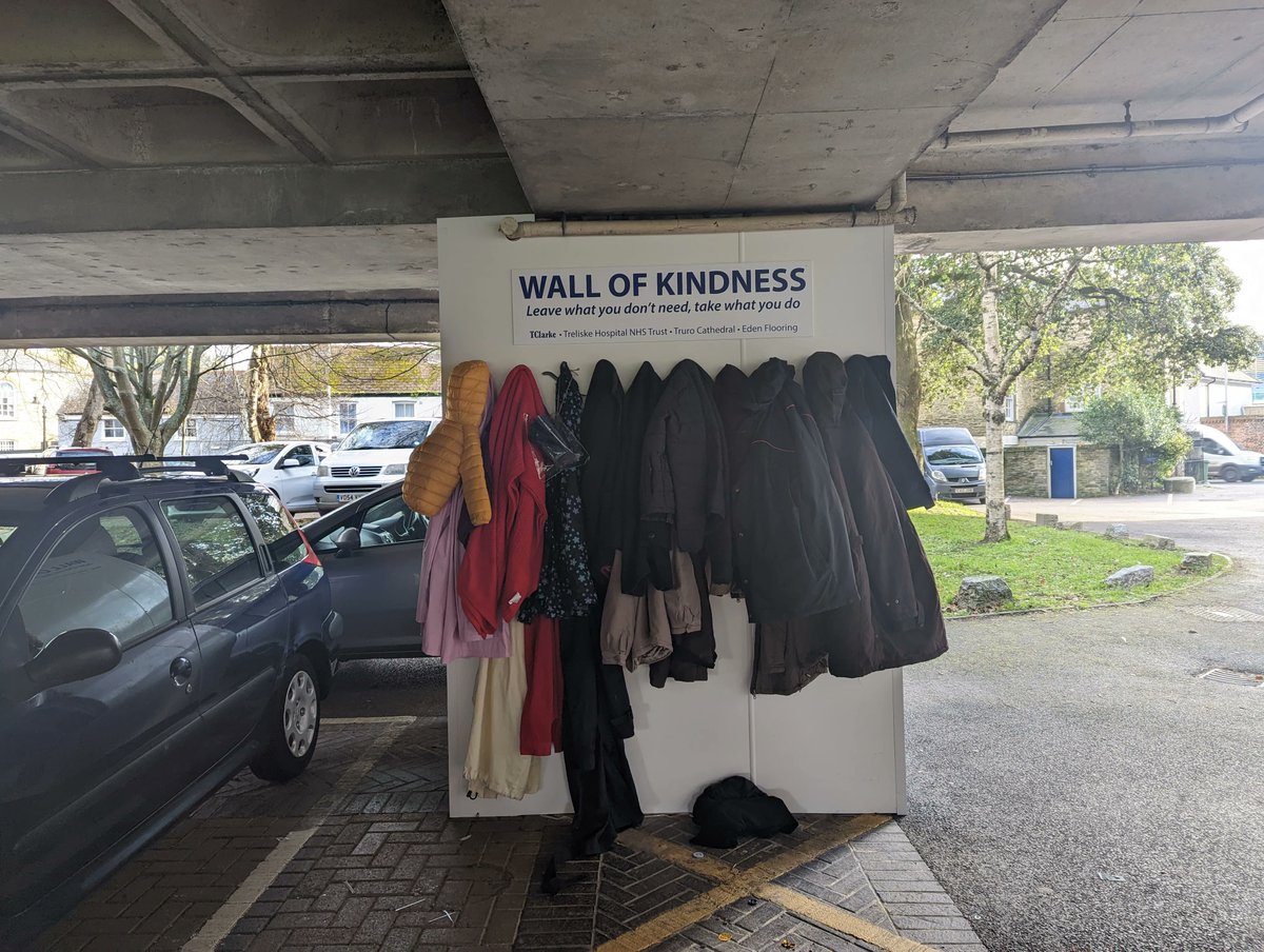 Thank you so much for your kind donations. The Wall of Kindness is currently full, with plenty of coats ready to add when there is space.

If you're in need of a coat, for whatever reason, please help yourself. We have all kinds of shapes and sizes.