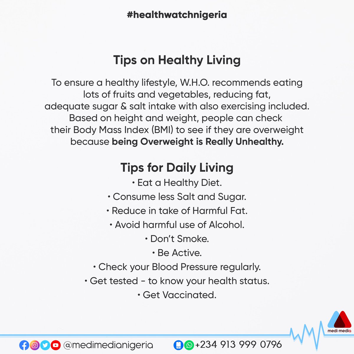 MediMediaNG's tweet photo. Along with eating right and being active, real health includes getting enough sleep, practicing mindfulness, managing stress, connecting socially etc.
#medimedia #healthforall #doctorsforchange #medicine #healthwatchnigeria #health #doctors #africa #unitedkingdom #happiness #edu https://t.co/Q4Q48Jq82J