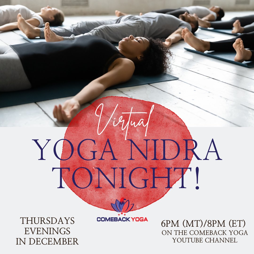 ComebackYoga's tweet photo. Join Rachel H tonight, 6 PM (MT)/8 PM (ET), for some restful yoga! Yoga Nidra (similar to a guided meditation) is a great way to release stress. 
https://t.co/6suMTdSEe2

#Yoga #YogaOnline #Meditation #YogaNidra #YogaforPTSD #VeteranYoga #Veteran #MilitaryYoga https://t.co/a8OXahr9to