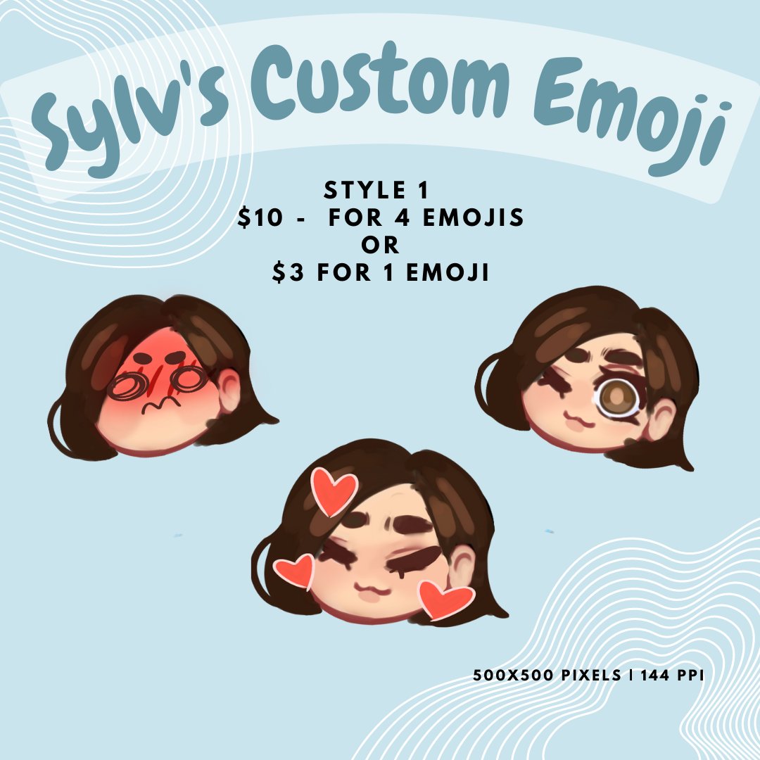 Sylv_est's tweet photo. CUSTOM EMOJI COMMISSIONS OPEN♡♡

DM IF INTERESTED!(´∀｀)♡

$10 FOR 5 EMOJIS
$2 FOR 1 EMOJI

Accepting over 2-4 slots^^
Rules and info here: https://t.co/N2byLZfvtH

ONLY ACCEPTING PAYPAL AND GCASH
#emoji #discord #commissionsopen #discordemoji #customemoji https://t.co/1BZdssxECI