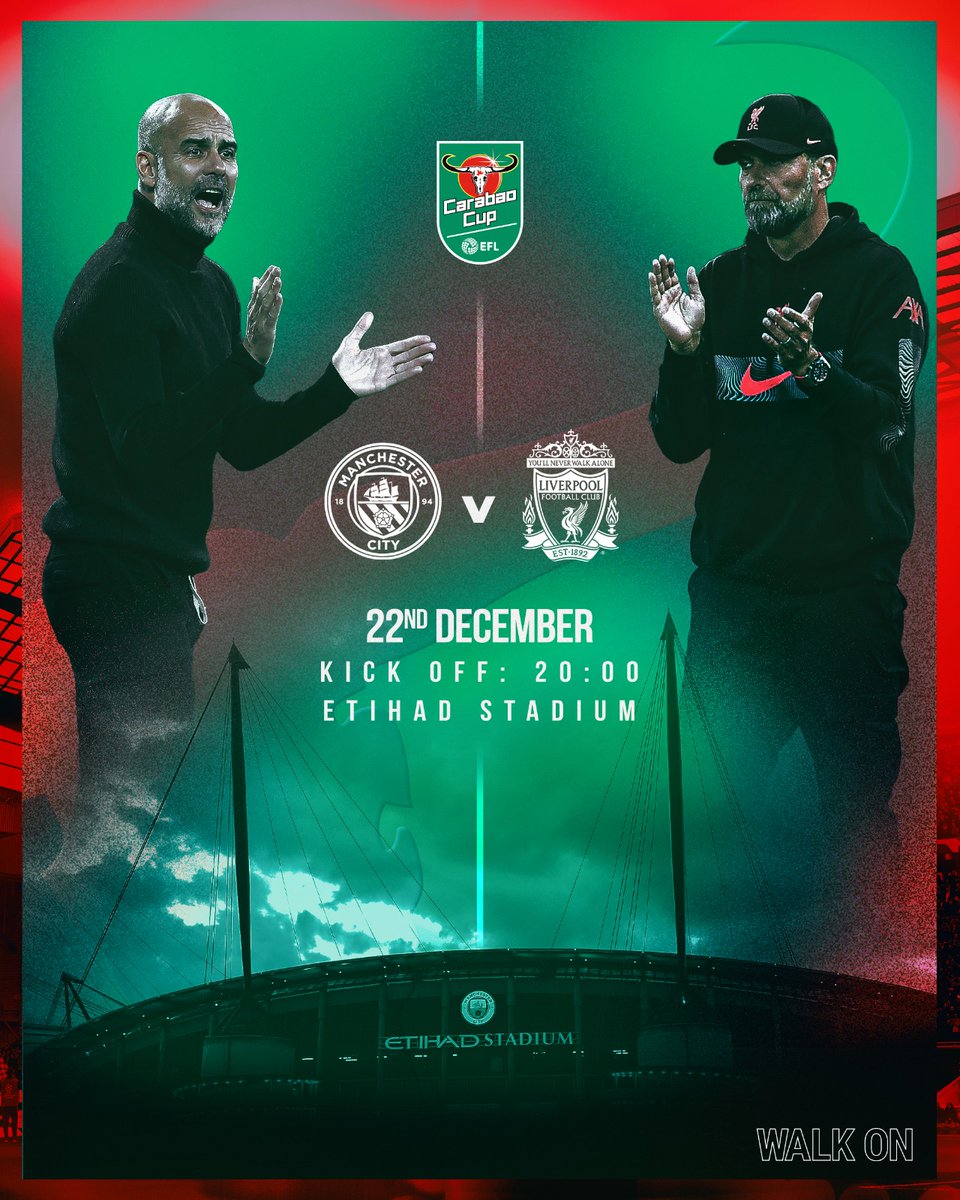 LiverpoolFC890's tweet photo. Tonight we take on Manchester City in the 4th round of the Carabao Cup 💪
🕖 20:00 GMT
🏟 Etihad Stadium
📺 Sky Sports Football and Main Event from 19:00

#UPTHEREDS #LFC https://t.co/vfRP7XytGB