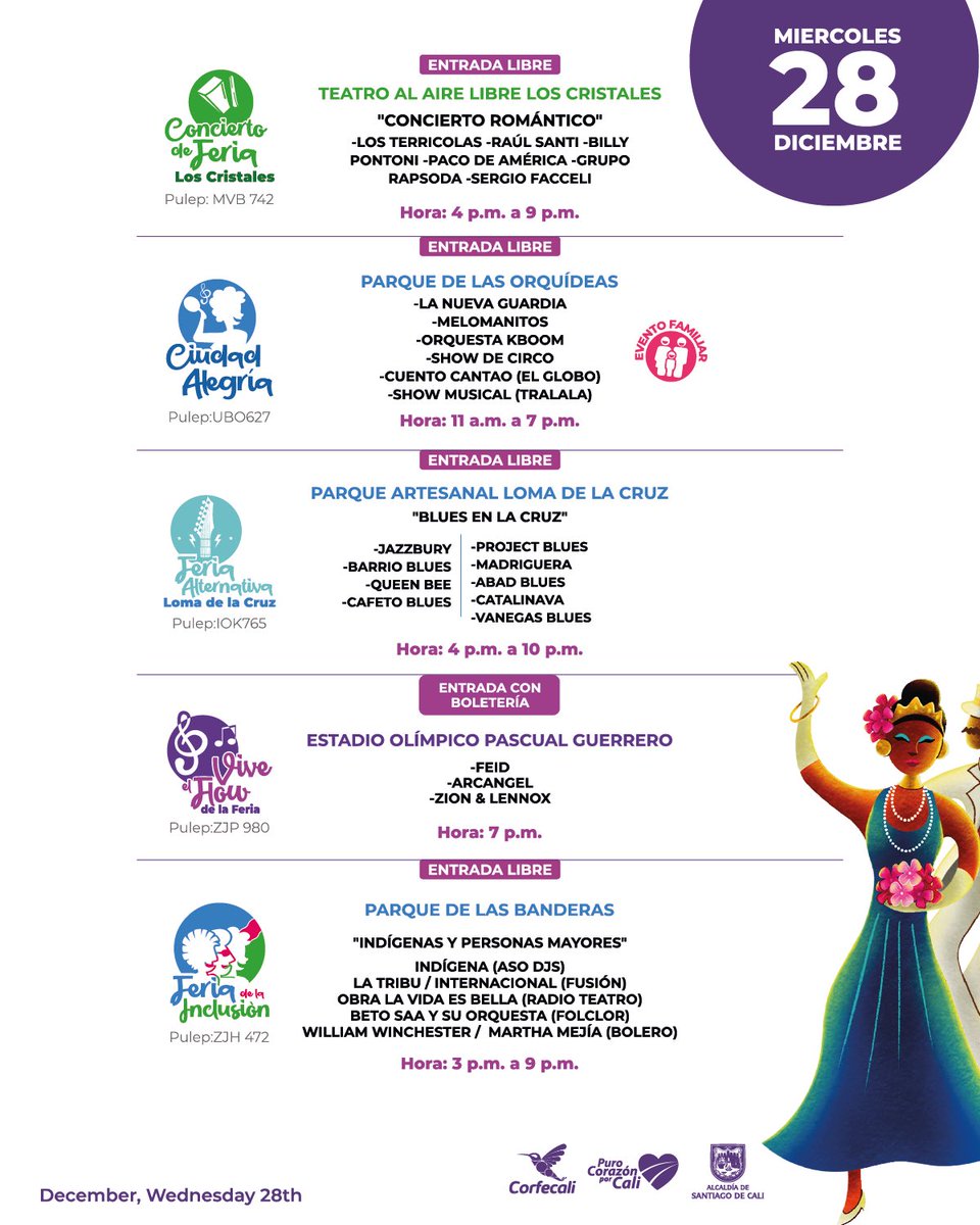feriadecaliof's tweet photo. 📆¡Nos vemos del 25 al 30 de diciembre!
💻Más información en https://t.co/MiWqm4PjCW
¿Cuáles son tus eventos favoritos? ¡Comentanos!💬
#SalsódromoDeCaliVersión15 #100AñosDeCarnavalEnCali #Calico #salsacaleña #eventoscali #conciertoscali
Alcaldía de Cali Corfecali https://t.co/ltv9x91TCg