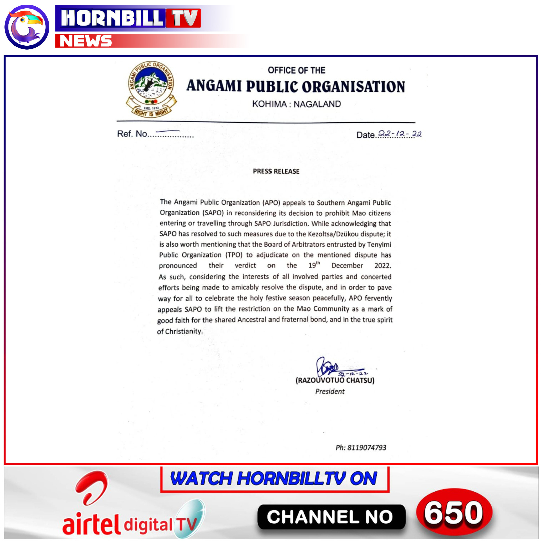 hornbilltv's tweet photo. KEZOLTSA DISPUTE: APO APPEALS TO SAPO TO LIFT RESTRICTION ON MAO COMMUNITY
Watch HornbillTV on ACC Channel No. 15, Airtel Channel 650, JioTV, JIOTV APP
Download on Play Store & AppStore
#APO #SAPO #appeals #Mao #SouthernAngami https://t.co/4qMyCBZ28j