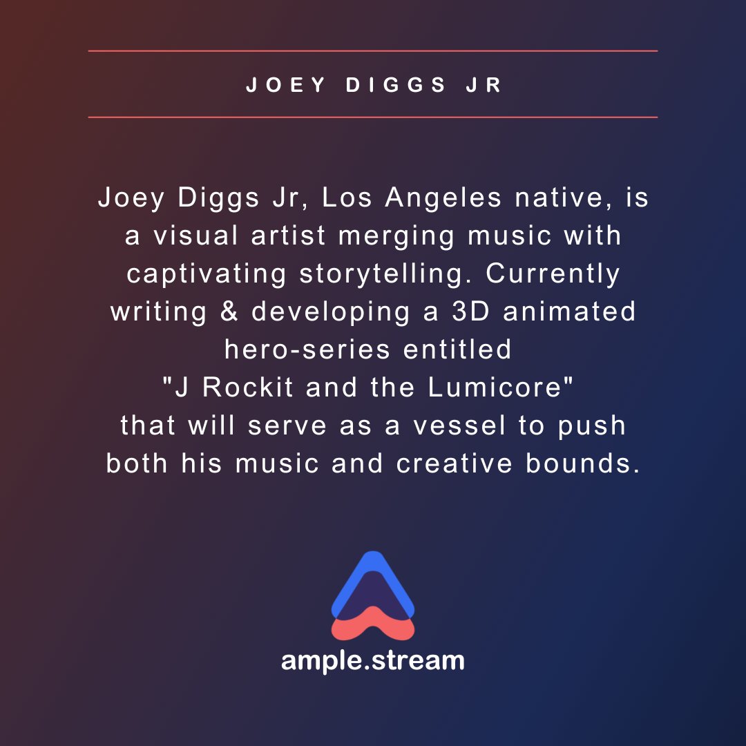 Meet our Creators!
Musical Artist: Joey Diggs Jr. 🖌️🎶

Link up/Follow: <a href="/JoeyDiggsJr/">J Rockit</a> 
🙌
open.spotify.com/artist/1j2YFWb…
👂
#MeetOurCreators #MusicNFTs #Web3 
Streaming soon on
Ample.Stream - built on #NEAR