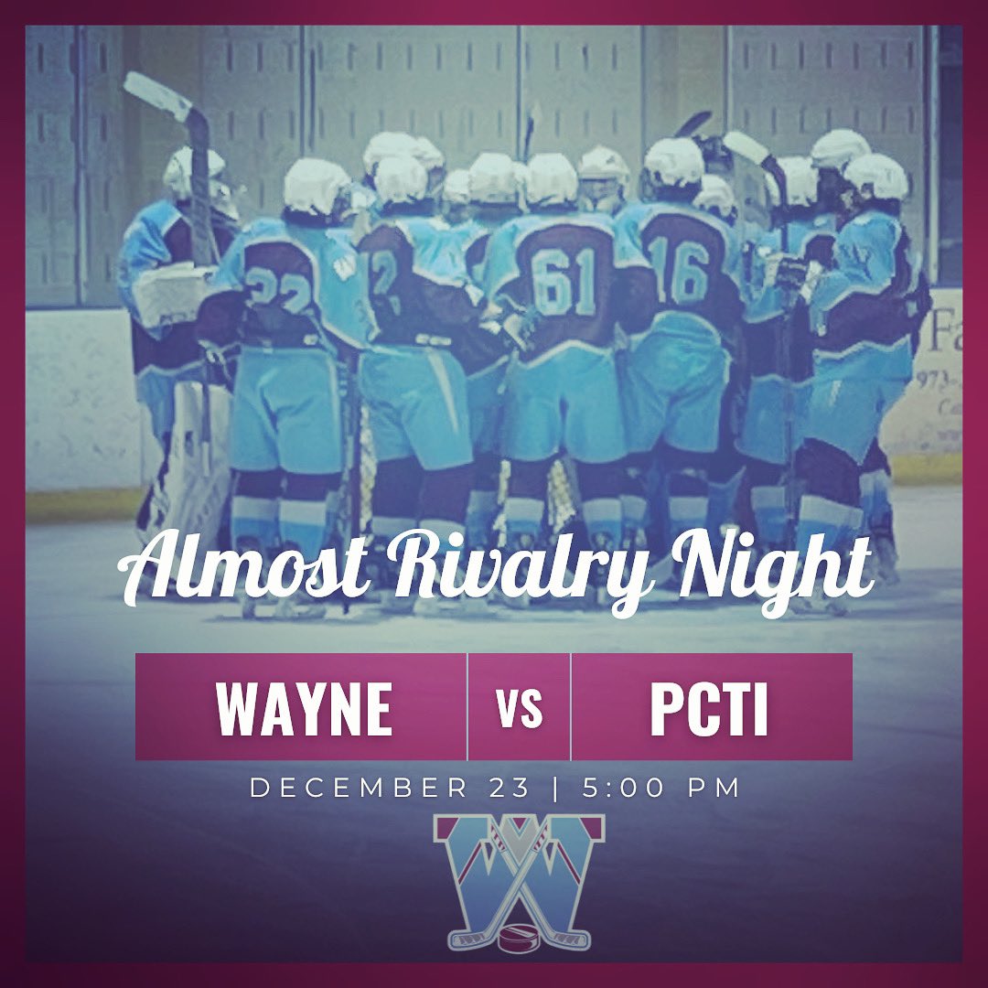 Huge game tomorrow night for Wayne Hockey against PCTI! The first 50 students who arrive in their holiday attire will receive a free ticket! #OneWayne <a href="/wvalleyathletic/">Wayne Valley Athletics</a> <a href="/whillsathletics/">waynehillsathletics</a> <a href="/WayneHillsPrinc/">Michael J. Rewick</a> <a href="/WayneValleyHS/">Wayne Valley High School</a>