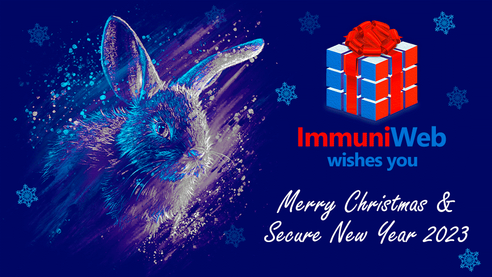immuniweb's tweet photo. ImmuniWeb Team wholeheartedly wishes all our customers, partners and friends an enjoyable festive season and a happy and secure New Year 2023! 

#cybersecurity #NewYear2023 https://t.co/4w72gzXird