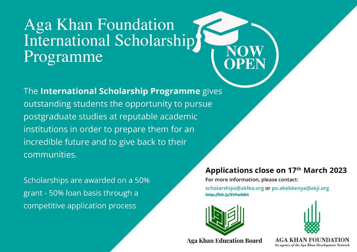 AKF_EA's tweet photo. Applications for the 
@AKF_EA
 #InternationalScholarshipProgramme close on March 17, 2023.
For more information, please contact scholarships@akfea.org https://t.co/lWXcIvfCj0